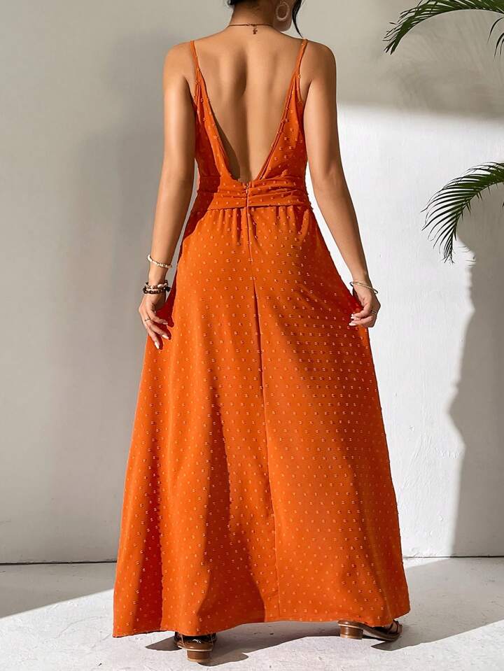 CM-DS898009 Women Trendy Bohemian Style Twist Knot High Slit Strappy Dress - Burnt Orange