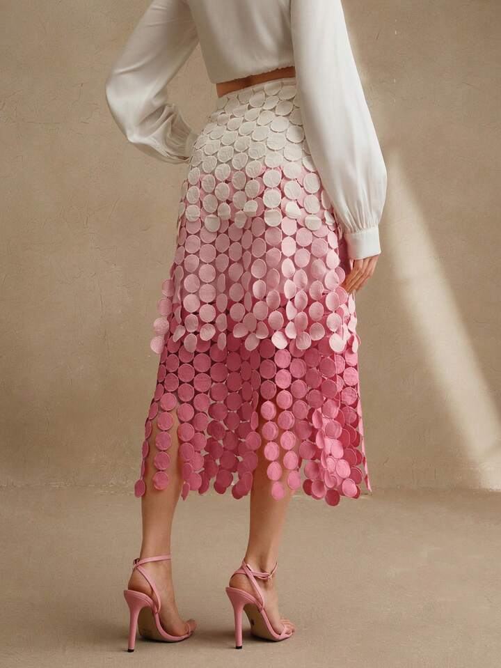 CM-BS338832 Women Trendy Bohemian Style Hollow Out Embroidery Tassel High Waist Flowy Skirt - Pink