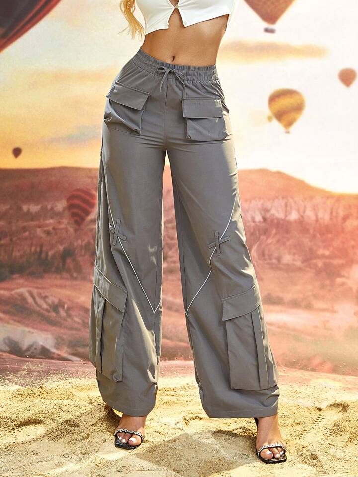 CM-BS933958 Women Casual Seoul Style Loose Fit Wrinkle Pleated 3D Pocket Cargo Pants