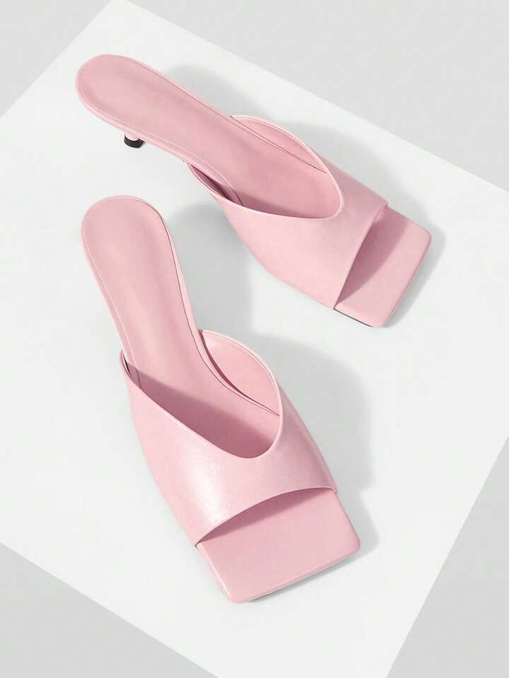CM-SHS377610 Women Trendy Seoul Style Minimalist Open Toe Low Heel Pumps - Pink