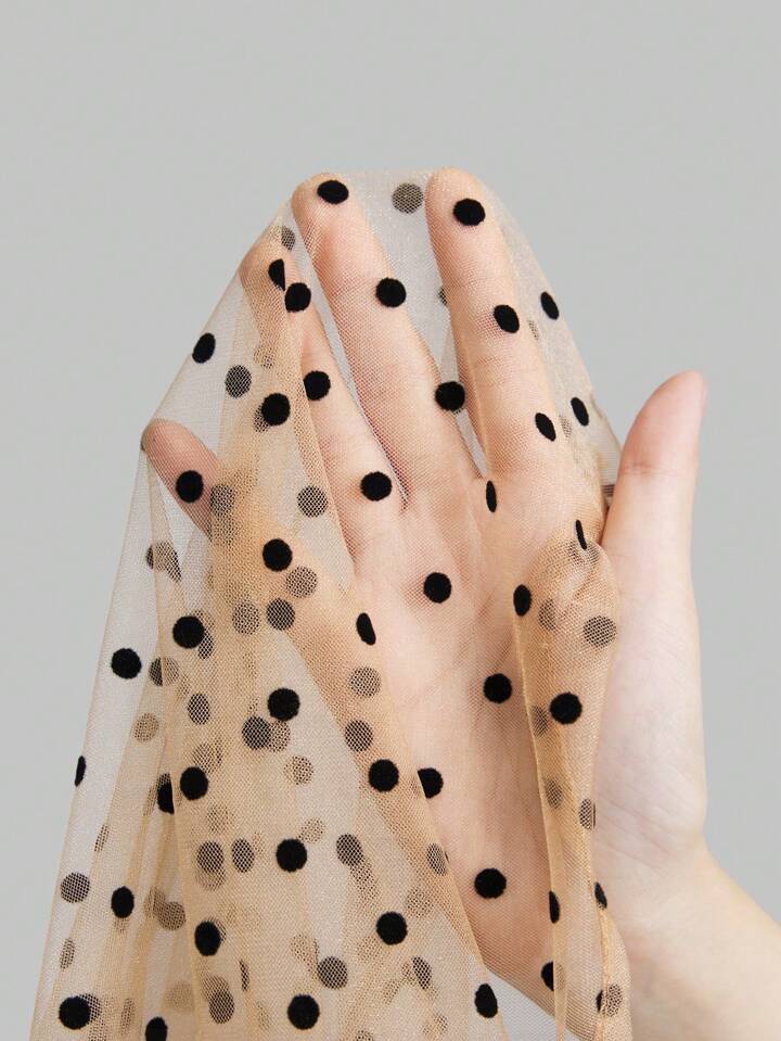 CM-TS897928 Women Elegant Seoul Style Dot Splicing Long Sleeve Semi-Sheer Blouse - Black