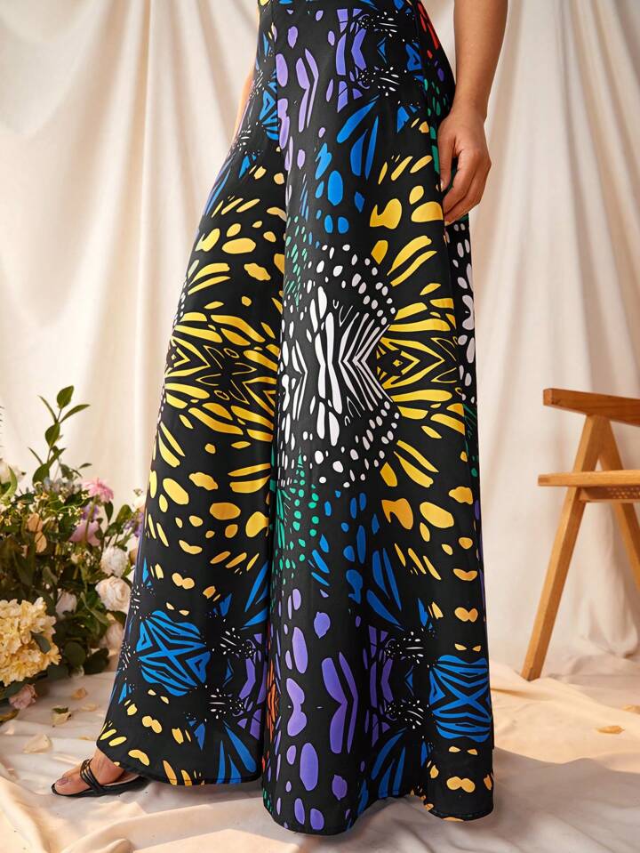 CM-BS855515 Women Trendy Bohemian Style Printed High Waist Loose Fit Wide Leg Pants