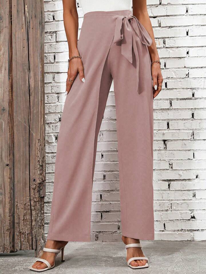 CM-BS547821 Women Casual Seoul Style High Waist Knot Side Pants - Dusty Pink