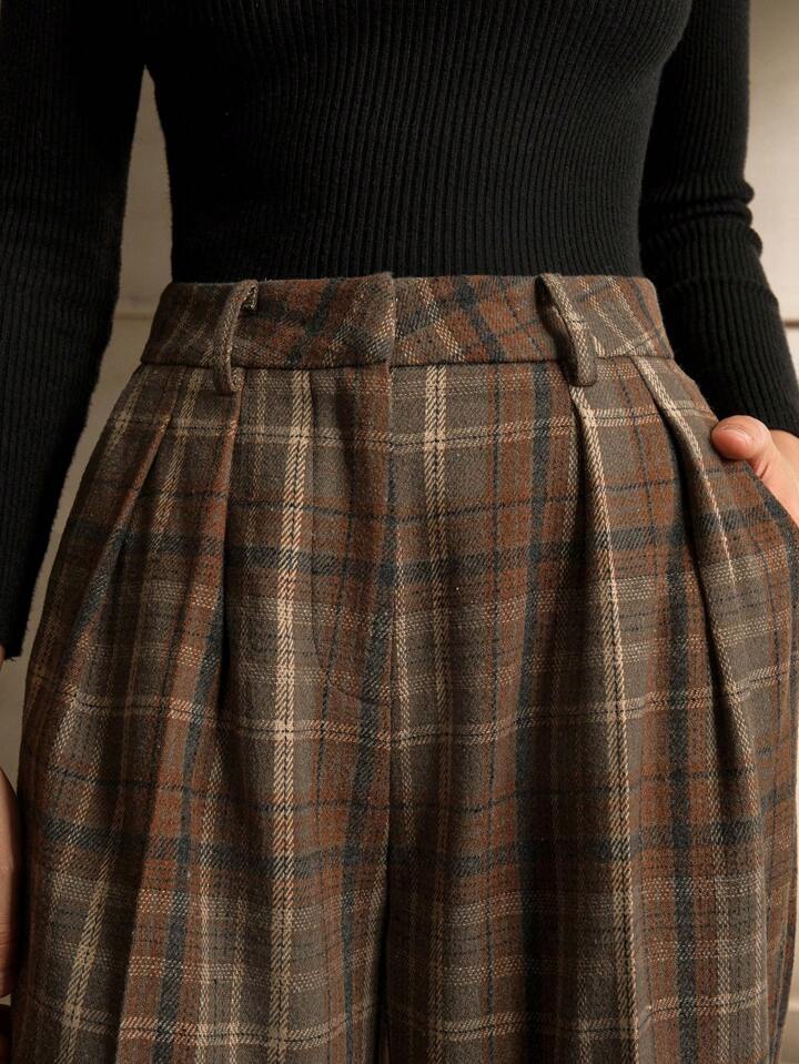 CM-BS566898 Women Elegant Seoul Style Multicolor High Waisted Straight Leg Plaid Pants