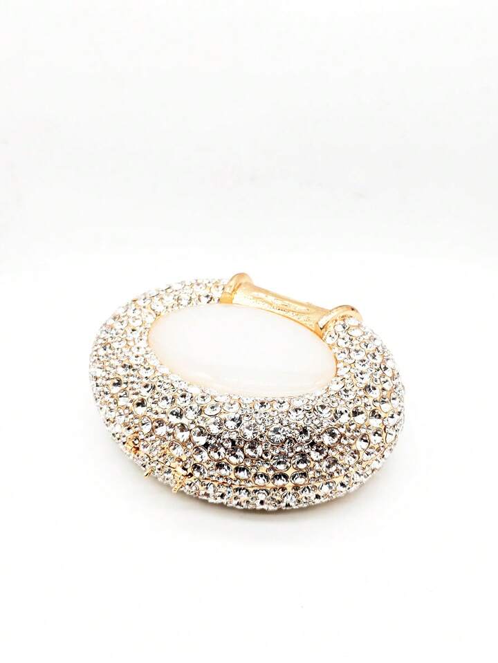CM-BGS856520 Women Elegant Seoul Style Oval Shell Shaped Crystal Classy Diamond Purse - Gold