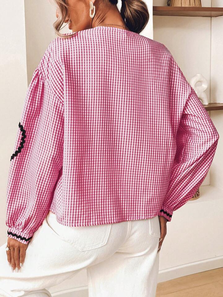 CM-TS337430 Women Trendy Bohemian Style Loose V-Neck Bishop Long Sleeve Blouse