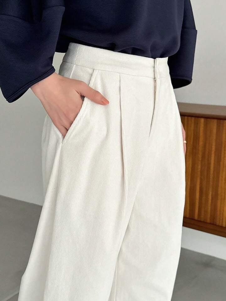 CM-BS436189 Women Casual Seoul Style Solid Color High Waist Straight-Leg Pants - White