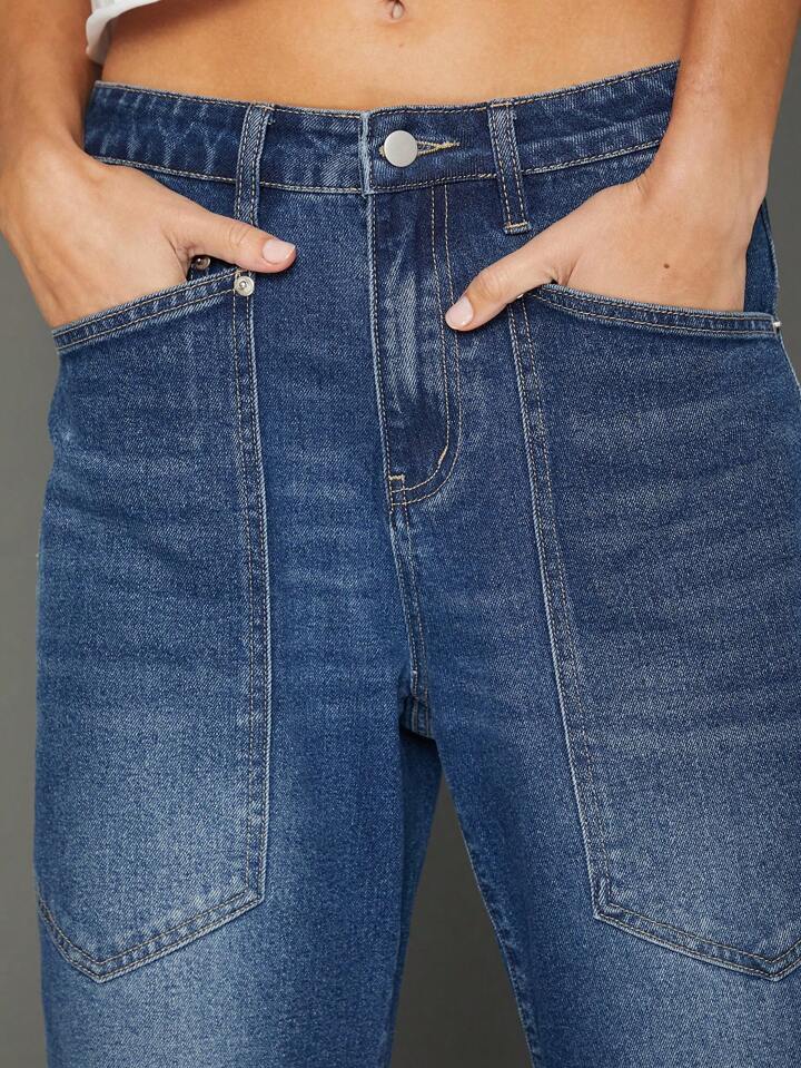 CM-BS899829 Women Casual Seoul Style High Waist Premium Denim Barrel Leg Jeans - Blue
