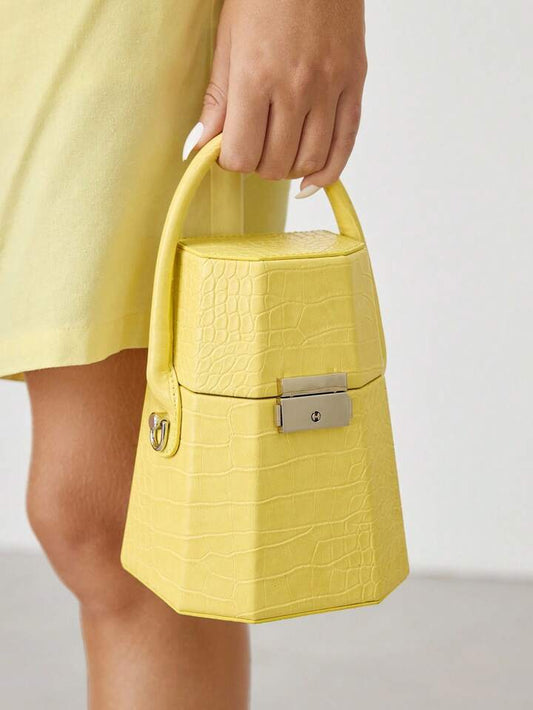CM-BGS870077 Women Trendy Seoul Style Geometric Pattern Handheld Box Bag - Yellow