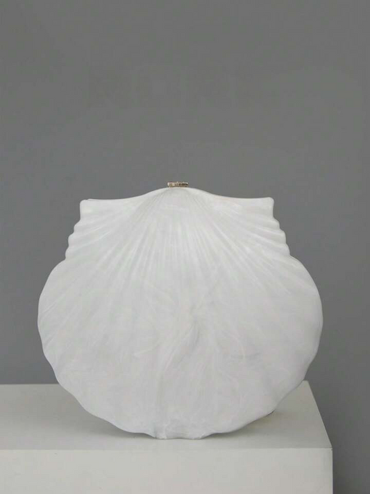 CM-BGS342652 Women Trendy Seoul Style Pearl Shell Chain Kiss Lock Handbag - White