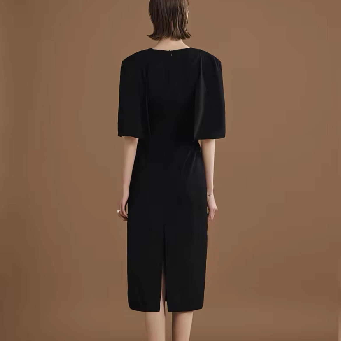 CM-DY014587 Women Elegant European Style Round Nexk Lotus Sleeve Midi Dress (Available in 2 colors)
