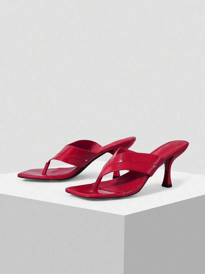 CM-SHS050088 Women Trendy Seoul Style Minimalist Square Head High Heel Sandals - Red