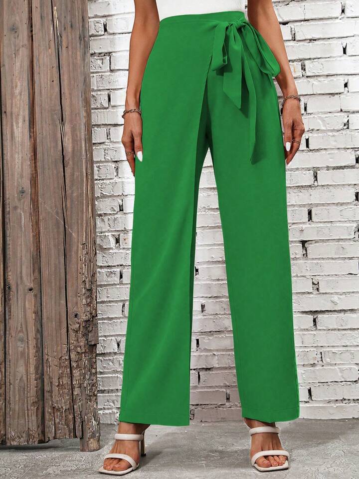 CM-BS727086 Women Casual Seoul Style High Waist Knot Side Pants - Green