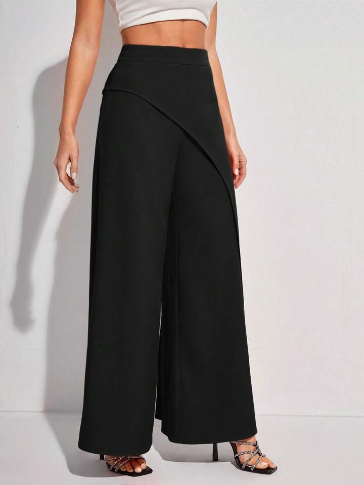 CM-BS288553 Women Elegant Seoul Style Solid Color High Waist Wide Leg Long Pants - Black