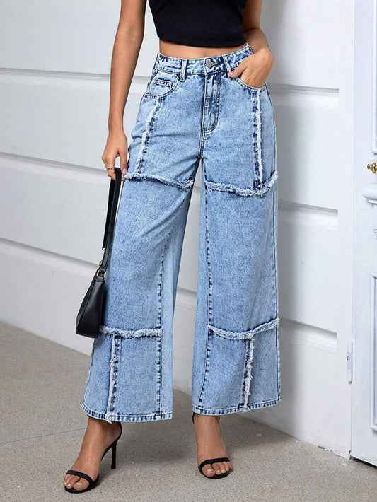 CM-BS617580 Women Casual Seoul Style Light Wash High Waist Wide Leg Jeans