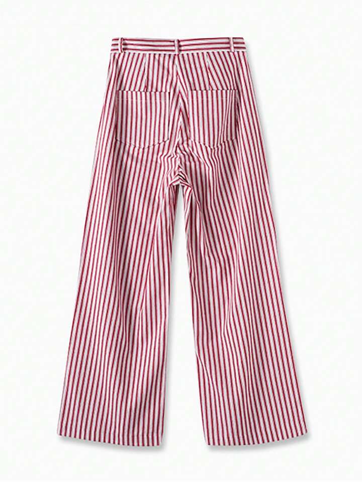 CM-BS350389 Women Casual Seoul Style Striped Loose Straight Leg Pants