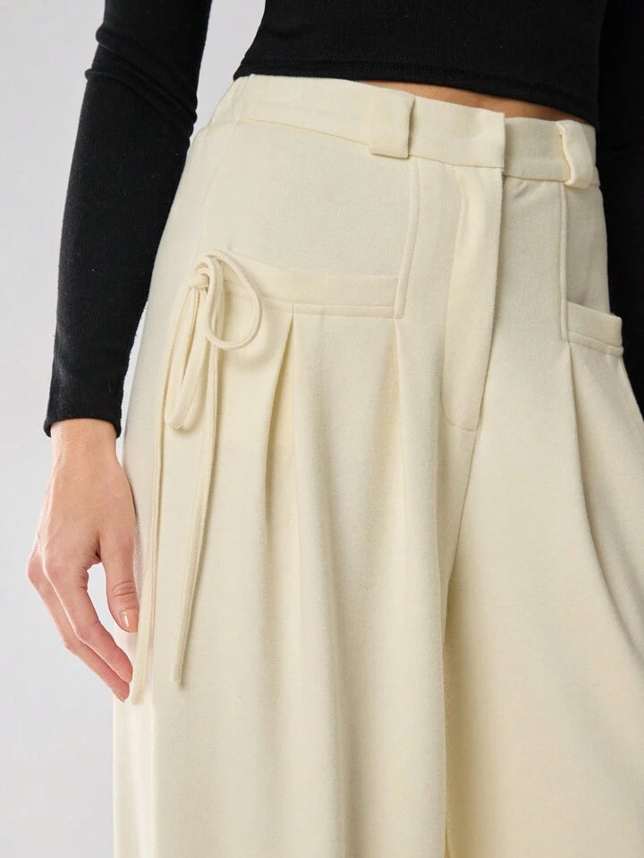 CM-BS518013 Women Casual Seoul Style Solid Color Drawstring Pocket Minimalist Pants - Apricot