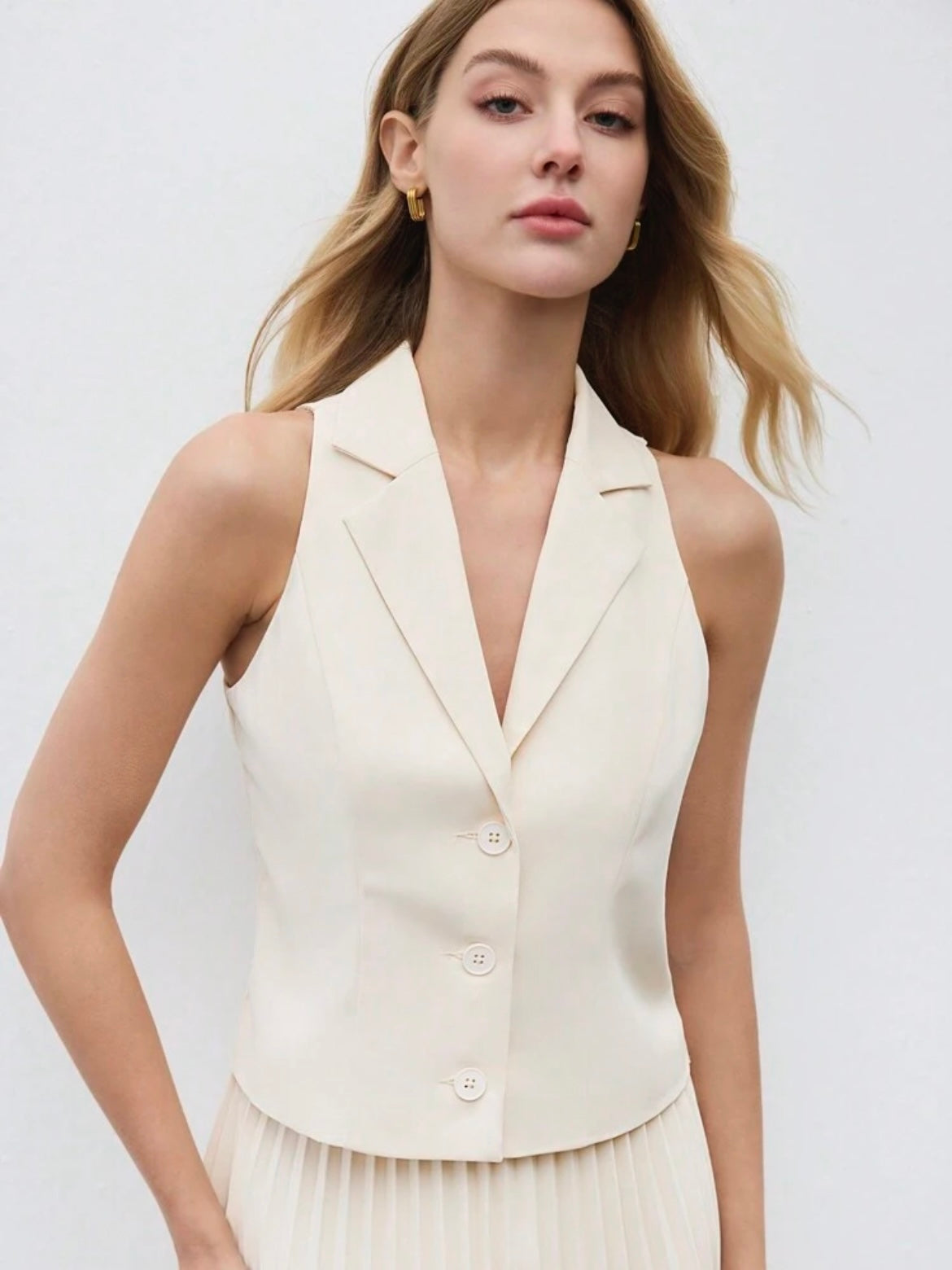 CM-SS520882 Women Elegant Seoul Style Solid Color Sleeveless Lapel Suit Vest With Skirt - Set