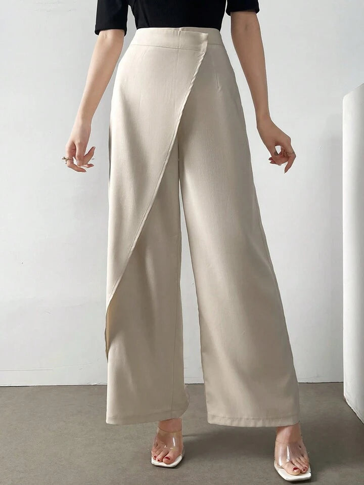 CM-BS770287 Women Casual Seoul Style Solid Color Elastic Waist Straight Leg Trouser - Khaki