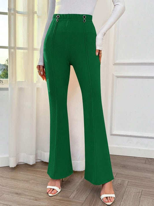 CM-BS664296 Women Casual Seoul Style Seam Front Bell Bottom Pants - Dark Green