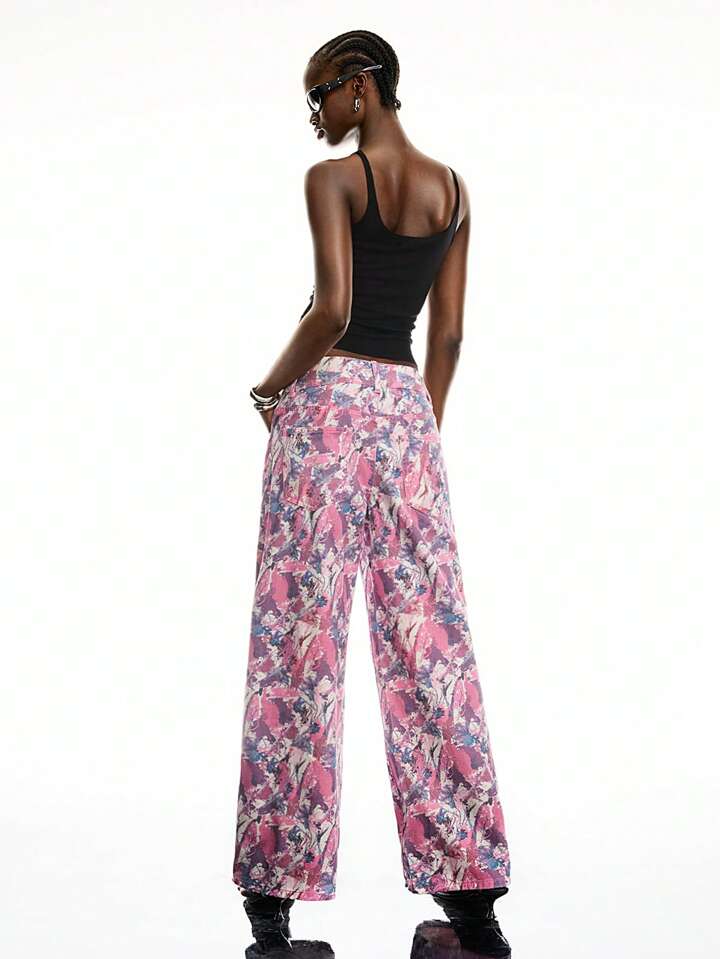 CM-BS369754 Women Casual Seoul Style Low Waist Multicolor All-Over Print Straight Leg Jeans