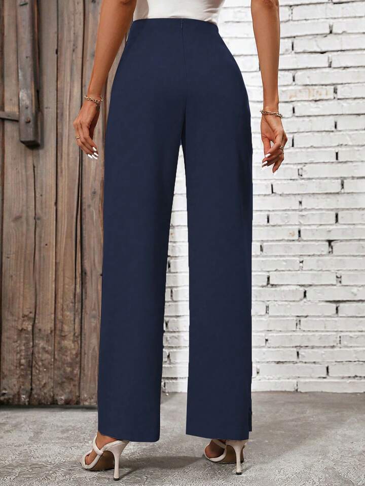 CM-BS571516 Women Casual Seoul Style High Waist Knot Side Pants - Navy Blue