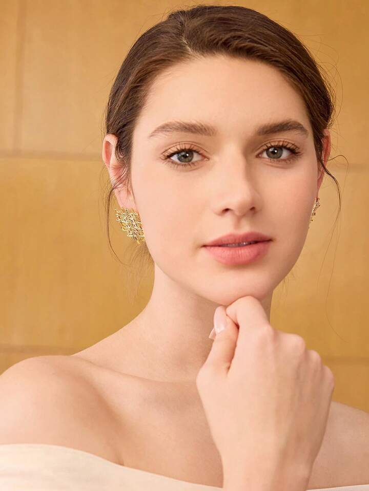 CM-AXS494977 Women Trendy Seoul Style 18K Gold Plated Braided Zirconia Earrings - Yellow Gold