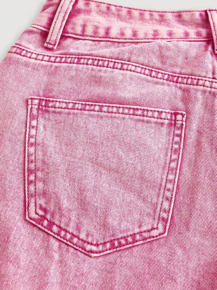 CM-BS416742 Women Casual Seoul Style Pearl Decor Pocket Wide Leg Loose Fit Jeans - Pink