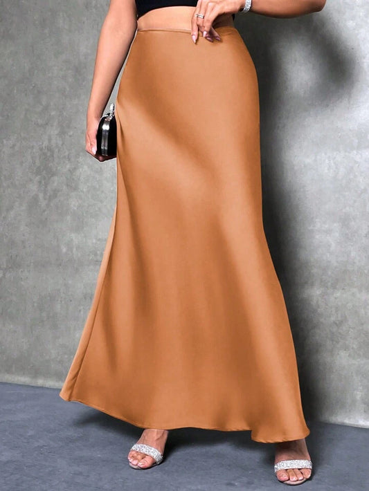 CM-BS970877 Women Casual Seoul Style Solid Asymmetrical Mermaid Hem Skirt - Orange