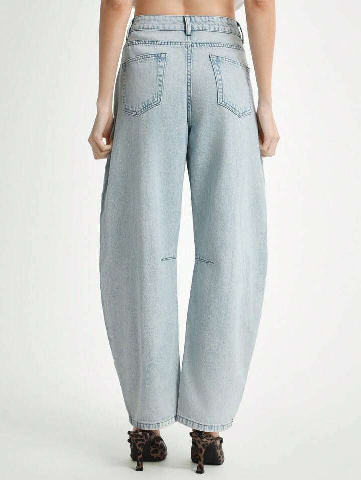 CM-BS707565 Women Casual Seoul Style Medium Wash High Waist Boyfriend Fit Flared Leg Denim Jeans