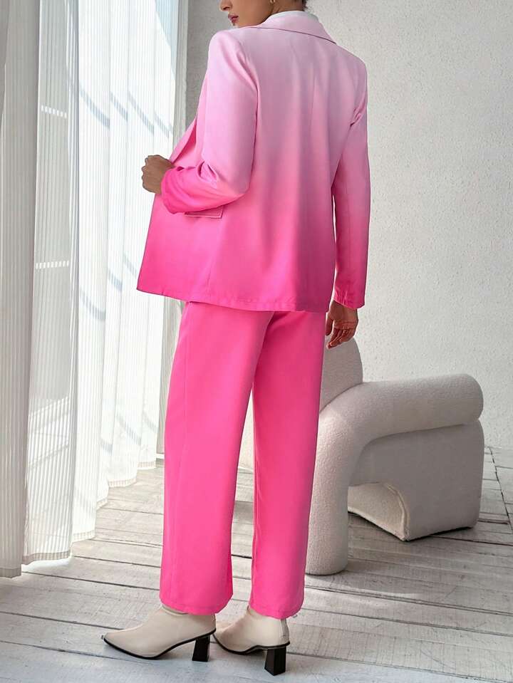 CM-SS929197 Women Elegant Seoul Style Gradient Pointed Lapel Collar Blazer With Pants Suit - Pink