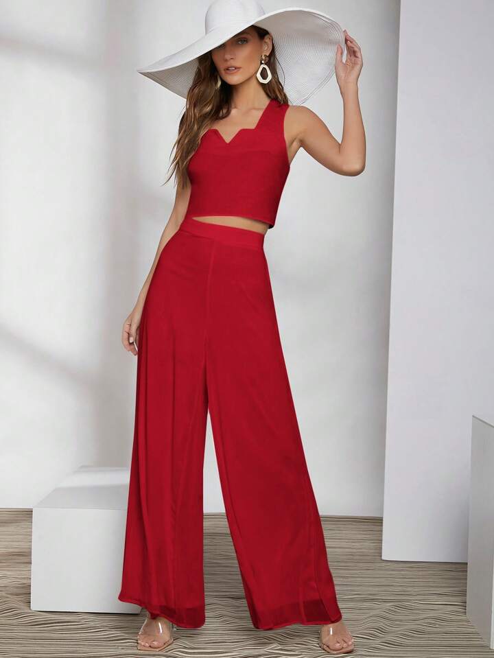 CM-BS128418 Women Trendy Bohemian Style High Waist Wide Leg Pants - Burgundy