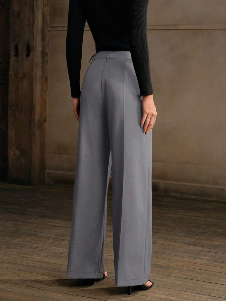 CM-BS305030 Women Elegant Seoul Style Asymmetrical Draping Cross-Wrap Pockets Straight-Leg Pants - Light Gray