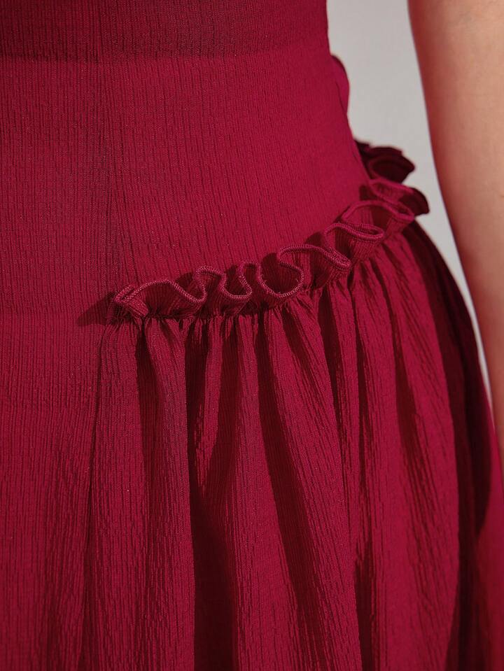 CM-DS200687 Women Elegant Seoul Style Batwing Sleeve Waist Cinched Dress - Burgundy