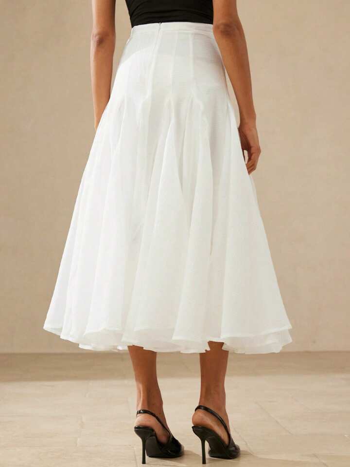 CM-BS947446 Women Elegant Seoul Style Mid Waist Pleated Oversized Hem Design Skirt - White