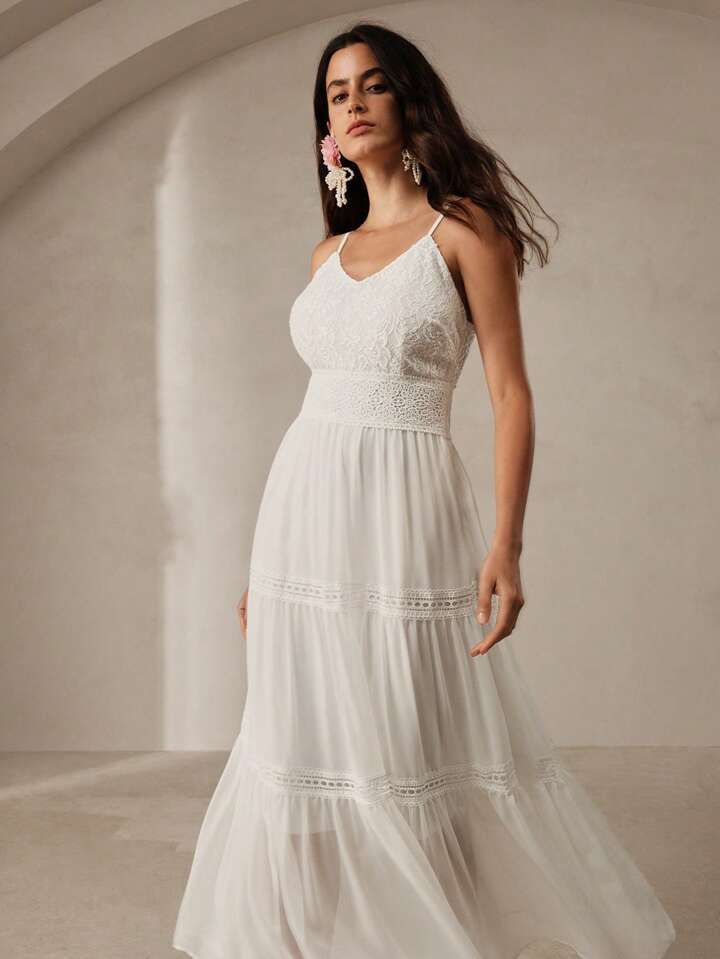 CM-DS182997 Women Elegant Seoul Style Spaggetti Strap Ruffle Hem Sleeveless Dress - White