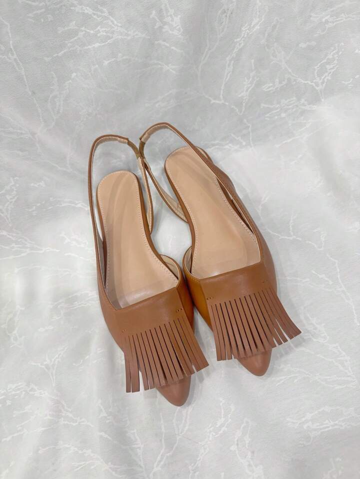 CM-SHS473730 Women Trendy Seoul Style Tassel Design Ankle Strap Flat Shoes - Rust Brown