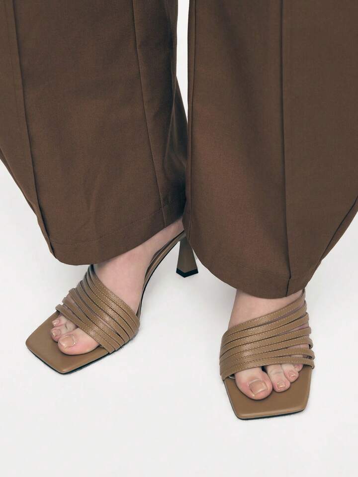 CM-SHS159881 Women Trendy Seoul Style Square Toe High Heel Slide Sandals - Camel