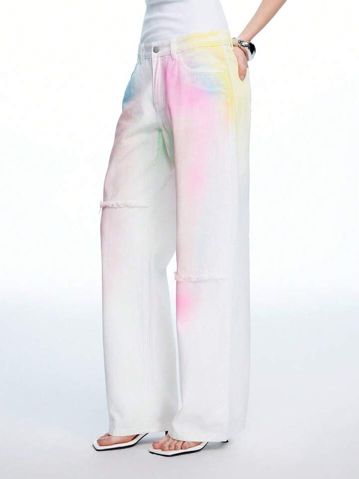 CM-BS080666 Women Casual Seoul Style Colorful Low Waist Extra Long Straight Leg Denim Jeans - White