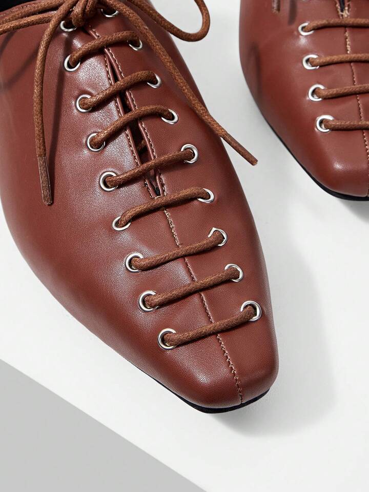 CM-SHS159513 Women Trendy Seoul Style Pointed Toe Criss-Cross Strap Low Heel Flats - Rust Brown