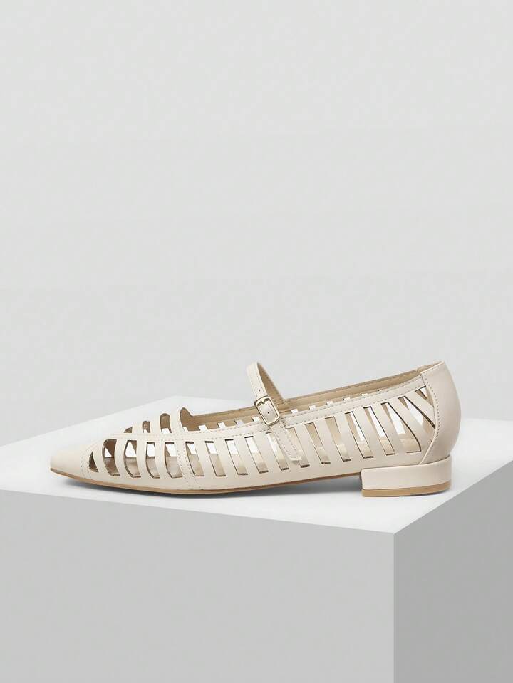 CM-SHS954548 Women Trendy Seoul Style Minimalist Hollow Pointed Toe Flats - Beige