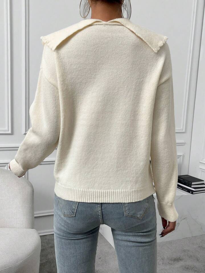 CM-CS575335 Women Casual Seoul Style Statement Collar Bow Front Long Sleeve Sweater - Apricot