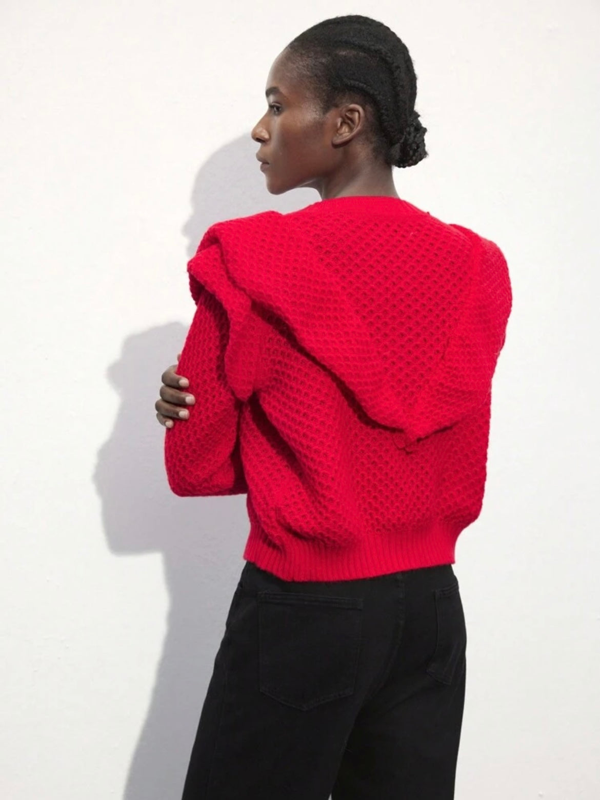 CM-CS833679 Women Casual Seoul Style Lace Patchwork Long Sleeve Cardigan Sweater - Red