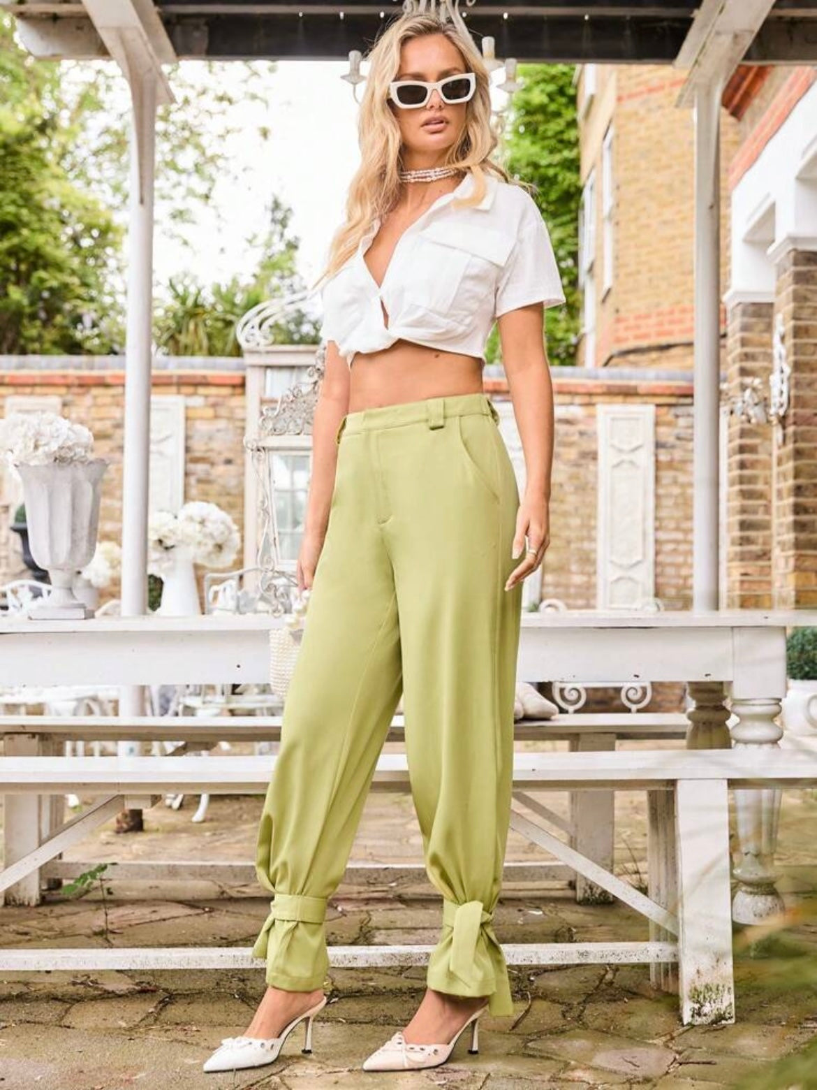 CM-BS475175 Women Casual Seoul Style Tie Waist Jogger Straight Leg Pants - Green