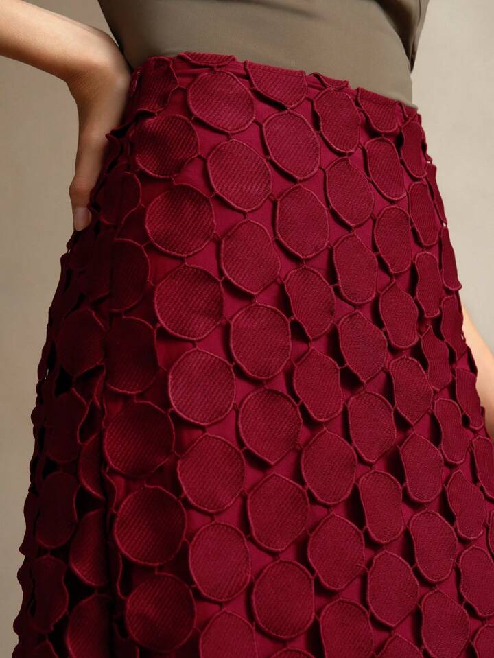 CM-BS381291 Women Elegant Seoul Style Laser Cut Multi Circle Double Layered Skirt - Burgundy