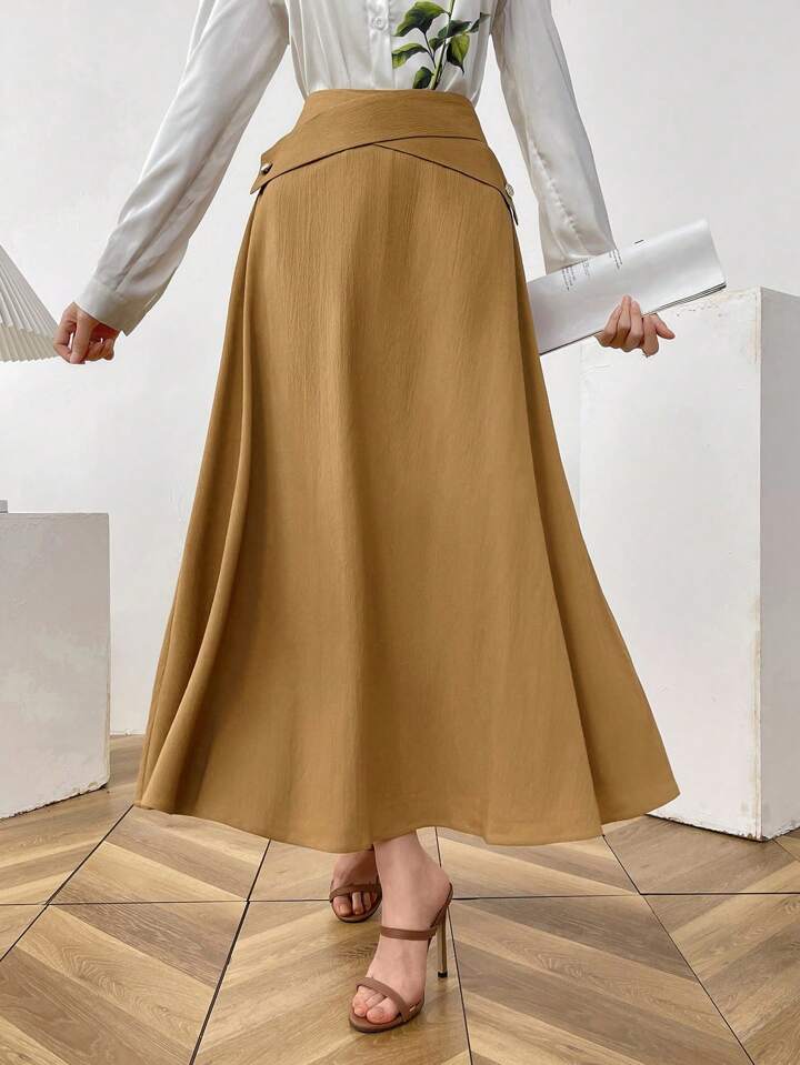 CM-BS198941 Women Casual Seoul Style Minimalist High Waist A-Line Long Skirt