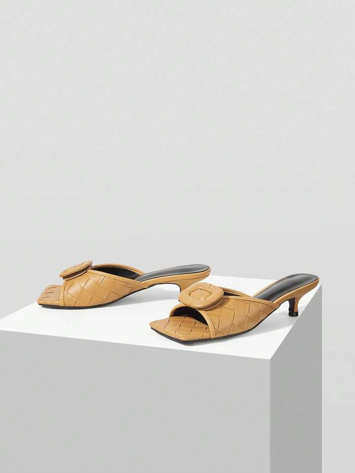 CM-SHS773826 Women Trendy Seoul Style Square Toe Low Heel Sandals - Khaki