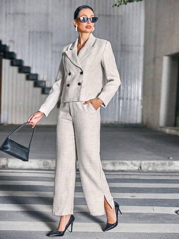 CM-SS300990 Women Elegant Seoul Style Double Button Loose Fit Blazer With Pants Suit