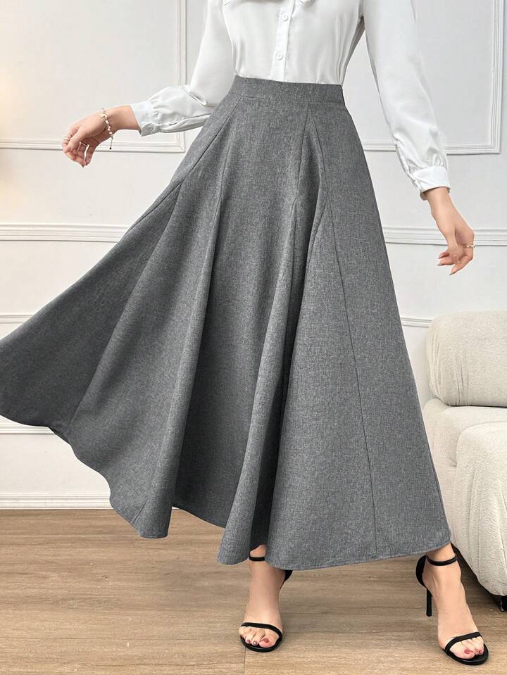 CM-BS211565 Women Elegant Seoul Style High Waist Loose Flare Skirt - Gray