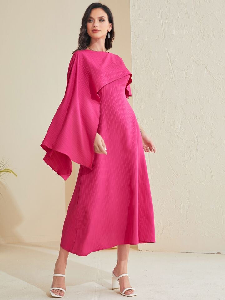 CM-DS748441 Women Casual Seoul Style Solid Asymmetrical Foldover Dress - Hot Pink